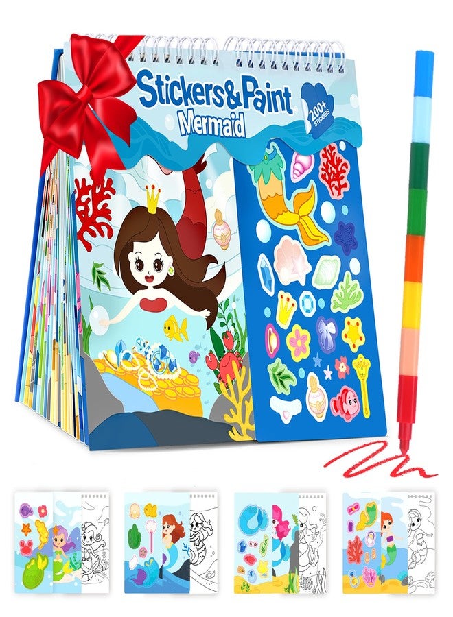 YPlus Sticker Activity Book for Kids 3+, 2 in 1 Cute Sticker & Coloring Kit with 200+ Stickers, 20 Pages, 8 Color Crayons - Educational Portable Travel Toys & Gift Idea Stocking Stuffers - Image 1